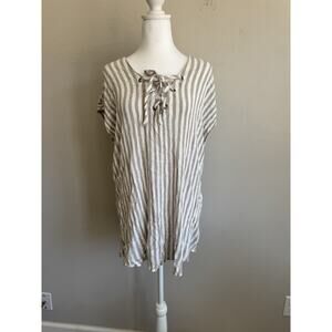 Torrid Taupe White Stripe Crepe Lace Up Flowy Blouse Womens 4X Beach Vacation